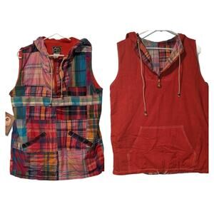 Vintage 80's Jou Jou Anorak Sleeveless Reversible Pullover  Plaid Deadstock